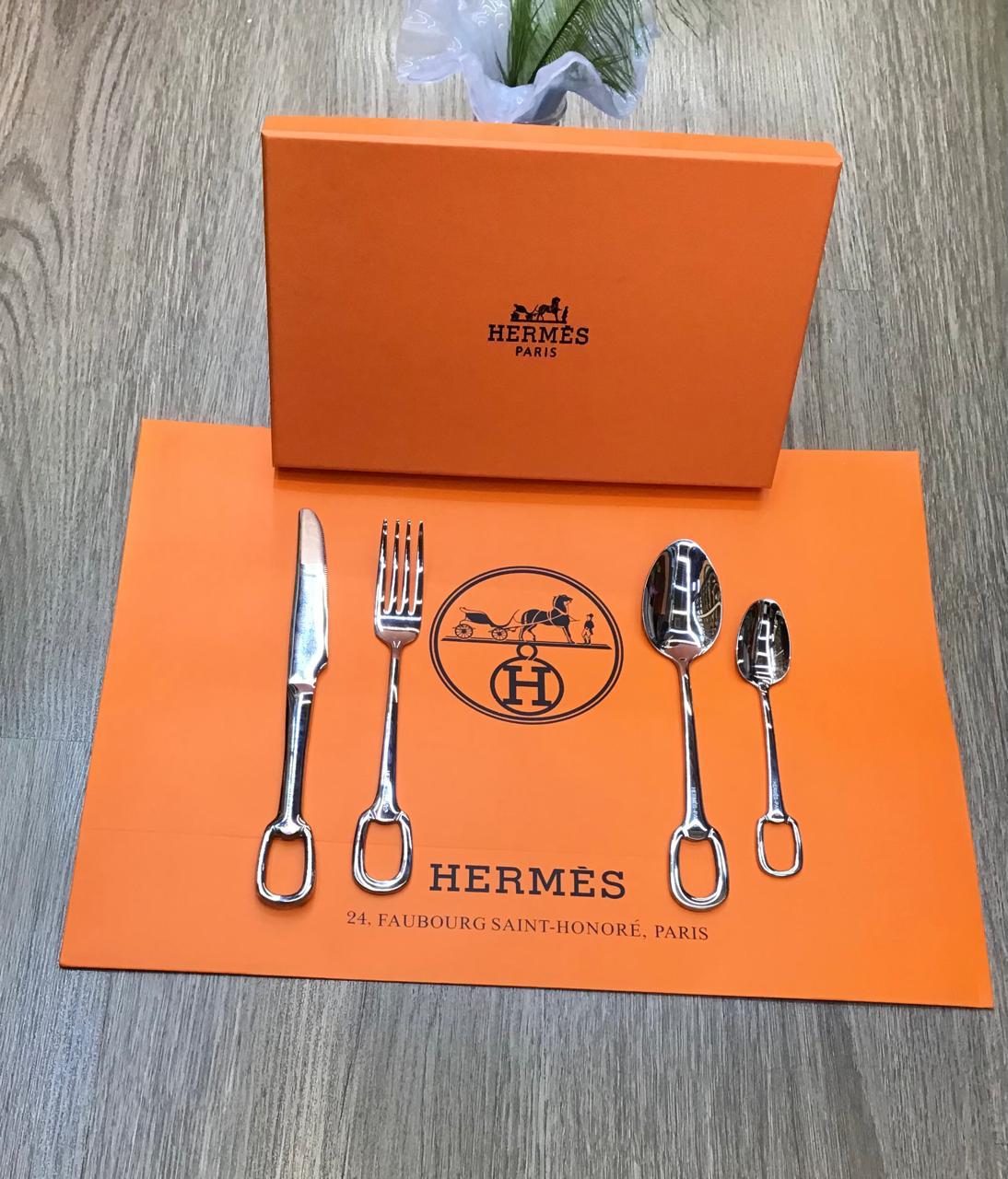 Hermes cutlery set for one person, Gold or Silver,  and black color